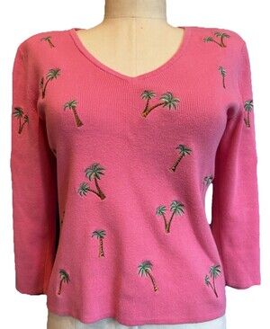 Alexandra Bartlett Women’s Vintage Knit Palm Tree Pink Sweater Size Small